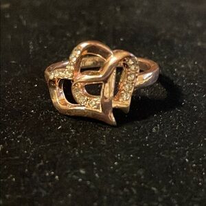 Elegant Rose Gold  2 Hearts with Rhinestones Women's Ring